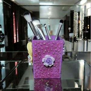 Makeup Brush Acrylic Holder Cup Organizer Purple Fancy Custom Bling Rhinestones
